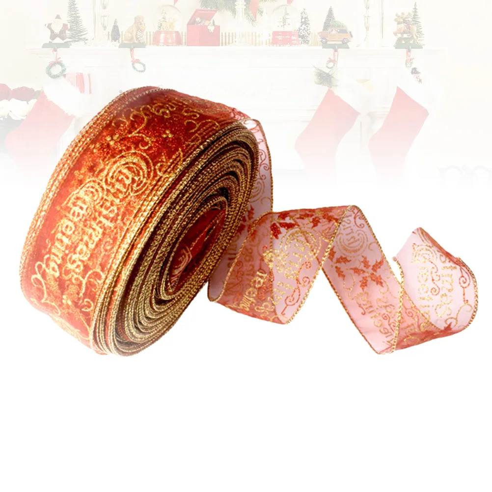 

2M Christmas Printed DIY Decorations Bronzing Party Ribbons Gifts Boxes Cakes Hair Bows Mini Hats Girls Dresses