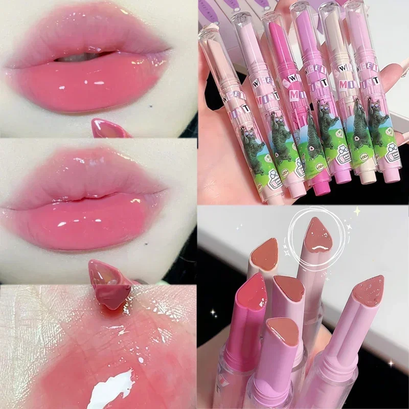 Heart-shaped Jelly Mirror Lipstick Pen Waterproof Non-stick Cup Lasting Clear Solid Lip Gloss Moisturizing Lips Makeup Cosmetics