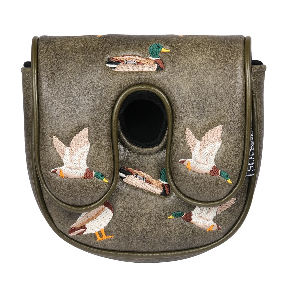 Vintage PU Leather Duck Embroidery Golf Headcover Magnetic Closure Blade and Centre Shaft Mallet Putter Cover