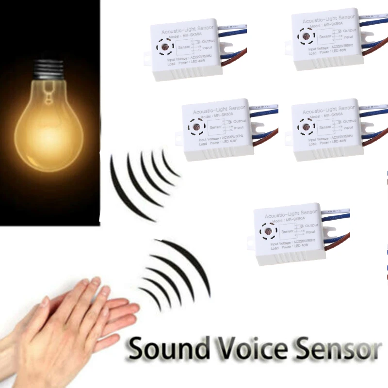 5pc lichtsensor schakelaar detector geluid voice sensor intelligent auto uit smart home control voor gang bad magazijn trap