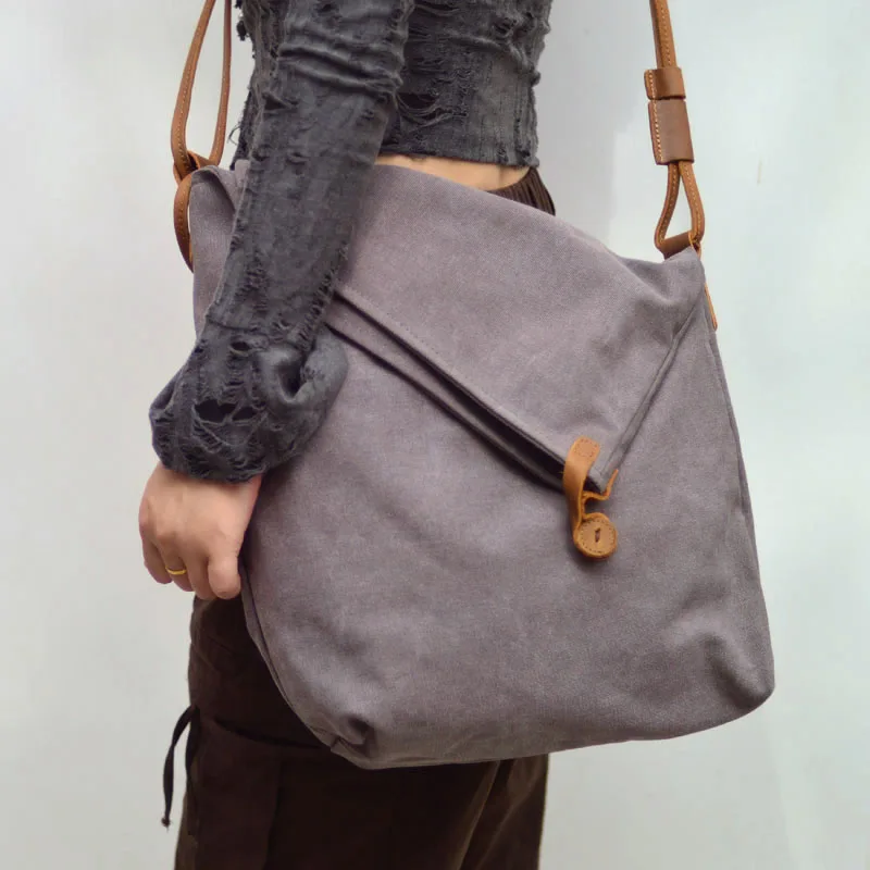 AETOO New Chinese-style creative canvas paired with Crazy horse cowhide bags, artistic and retro men's and women's single-should