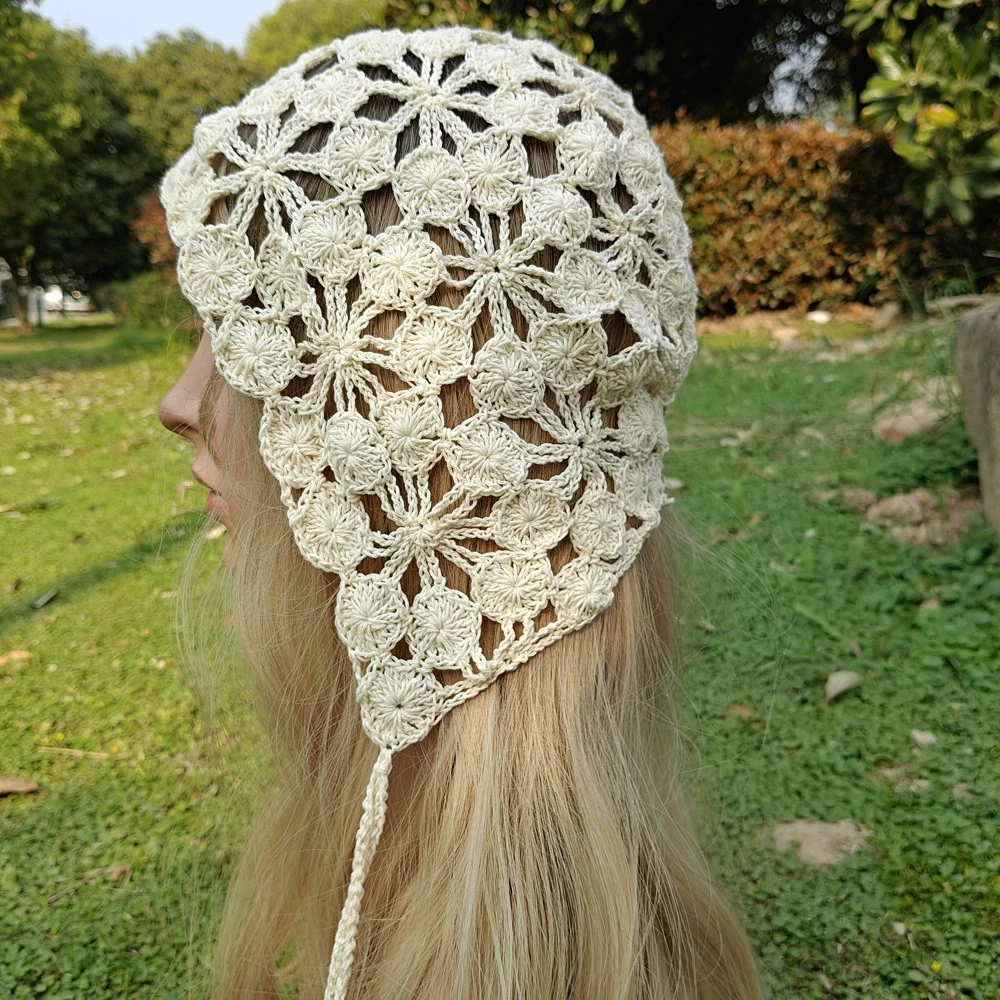 

Вязаная крючком шапка-балаклава ручной работы с полым цветком, вязаная шапка для женщин, шерстяной вязаный крючком чепчик, реквизит для фотографий, детские вязаные шапки для девочек