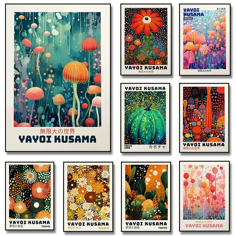 1 peinture sur toile sans cadre, Yayoi Kusama, univers infini, méduses colorées, affiche, peinture sur toile nordique japonaise, décoration murale, exposition