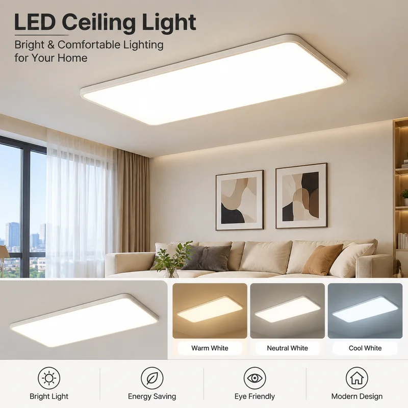 Ceiling Light Modern Minimal Full Spectrum Eye-Caring LED Flush Mount Lamp Ultra-Thin Acrylic Fixture for Living Room Home Decor