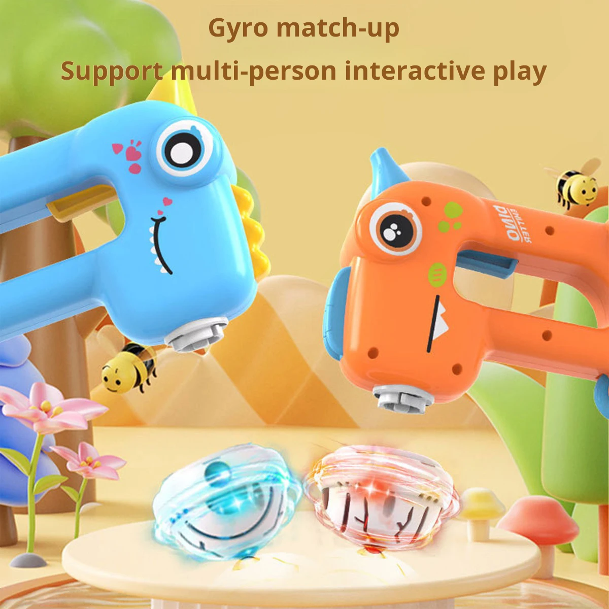 

1 Set Luminous Gyroscope Whistle Dinosaur Toy Car UFO Light Gyro Launcher Set Two Player Battle Game Inertial Car