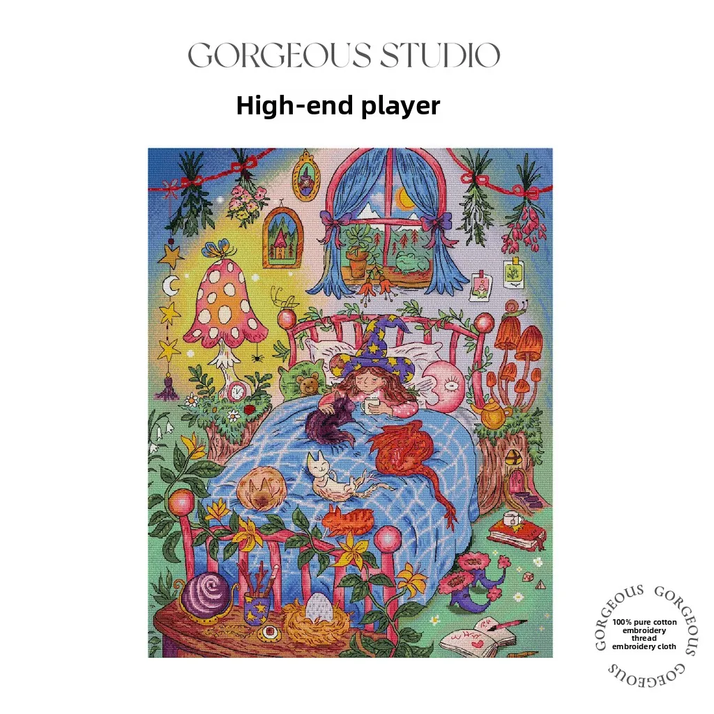 

Finied Product Cross Stitch Kit Good Night Magic DMC Brand Countryside Sle Cotton Fabric Cartoon Pattern White Color