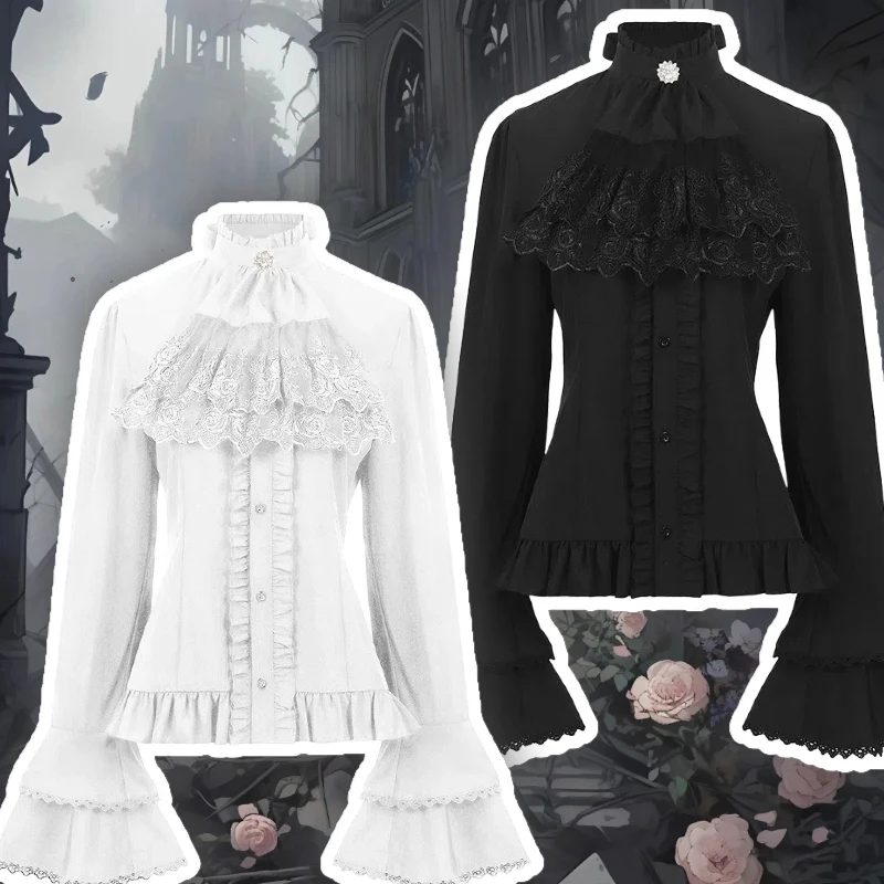 

Medieval Retro Black Shirt Gothic Style Blouse Cosplay Costume Masquerade Ball Clothes Stage Performance Outfits for Women