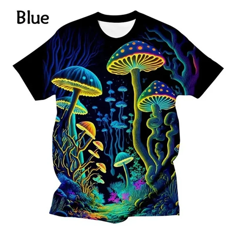 Summer Men\'s Casual T Shirts 3d Printed T-shirt Art Design Colorful Mushroom Printing T-shirts Top Short Sleeve Streetwear Tees