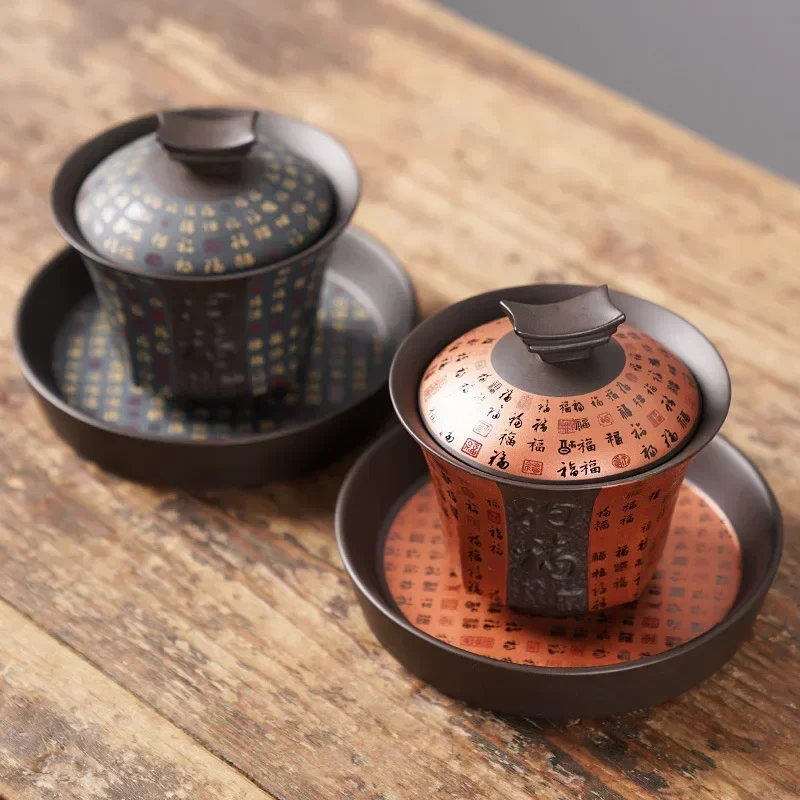 

Baifu-Clay Gaiwan Одиночная большая Бытовая Ретро чайная чашка с крышкой, чайный набор без ожогов, чашка из трех частей, 170 мл