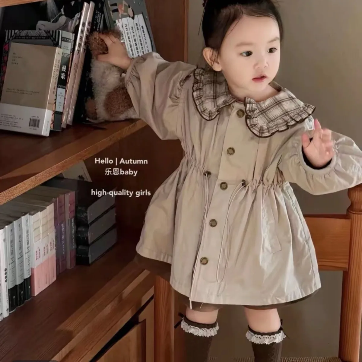 

Spring and Autumn Girls Trench Coat Single breasted Double sided Windbreaker Children's Baby Princess Jacket