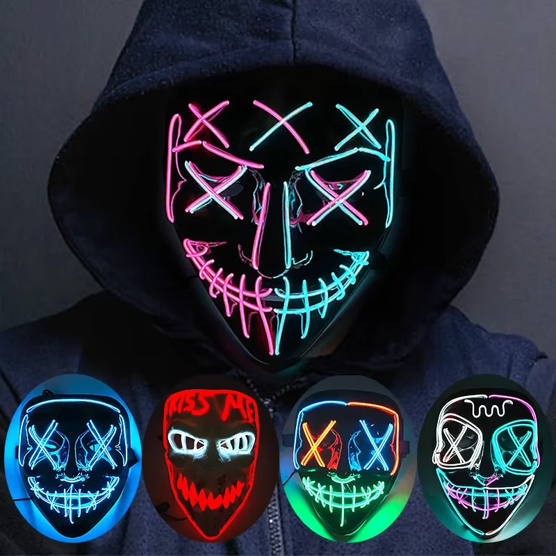 LUSQI Wireless Neon Purge Mask Glow in The Dark Cosplay Horror Mask Halloween Masquerade Party Masks Glowing Funny Dress Up - view 2
