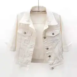 New Spring Autumn Women Denim Jacket Tops Pink Color Solid Short Multicolor Feminino Three Quarter Sleeve Jean Jacket Size S-5XL