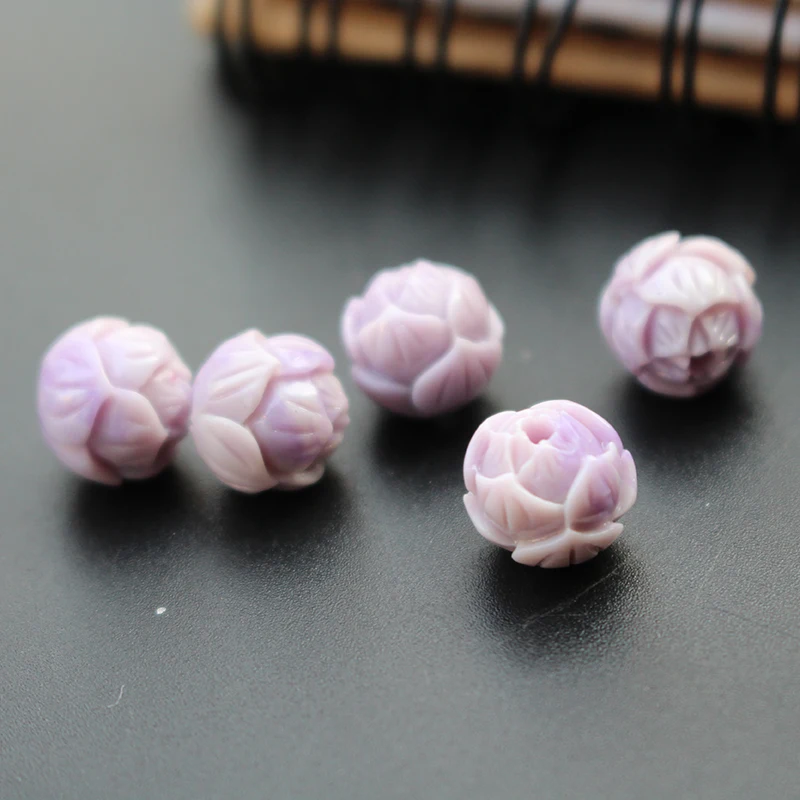 Bead 8mm 10mm Carved Lotus Beads Artificial Coral Flower Multi-color for Jewelry Bracelet Necklace making DIY Craft Loose Beads