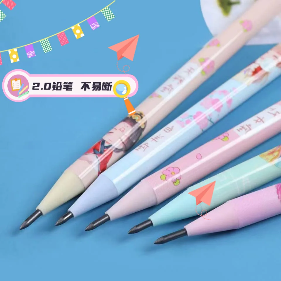 

24 Pcs Primary School Activity Pencil 2.0 Bold Lead Hard To Break Cartoon Animation Pattern Mechanical Pencil Stationery