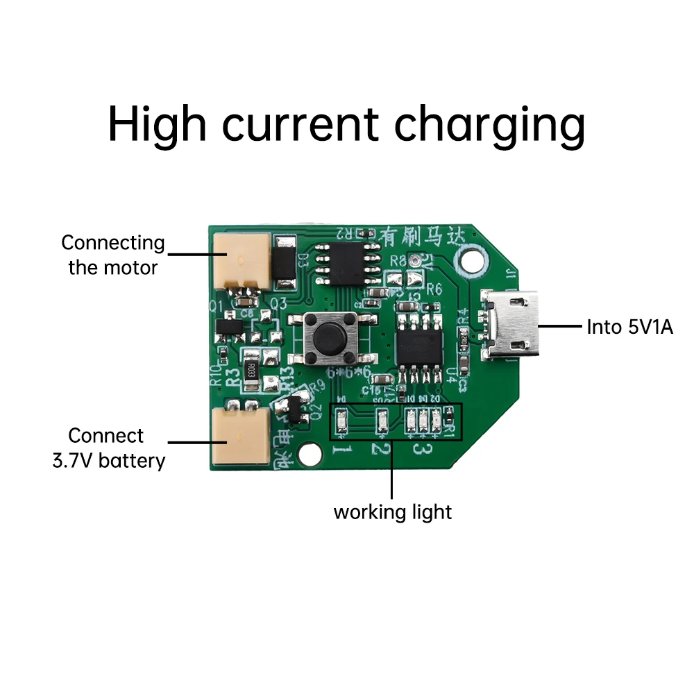 Carte de commande universelle pour petit ventilateur avec brosse, circuit imprimé aste Micro USB Type-C, technologie de charge avec câble, 3 vitesses