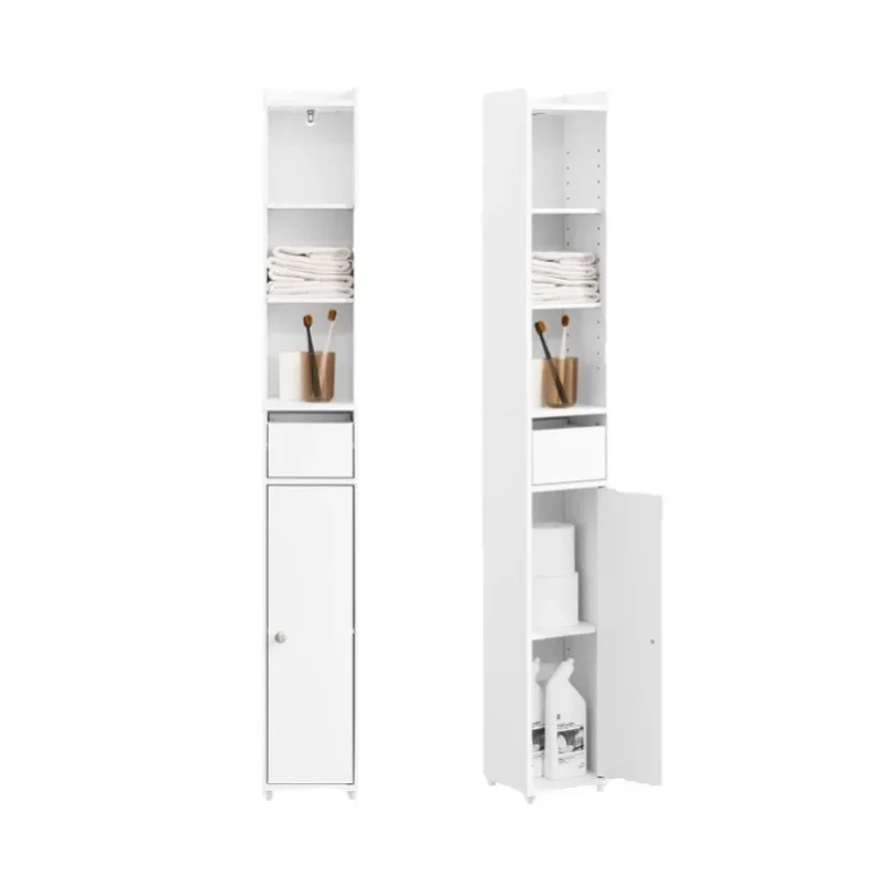 SoBuy BZR34-K-W Badezimmerschrank Schmal Hochschrank Badregal Schrank mit Tür und Schublade  Nischenregal für Badezimmer
