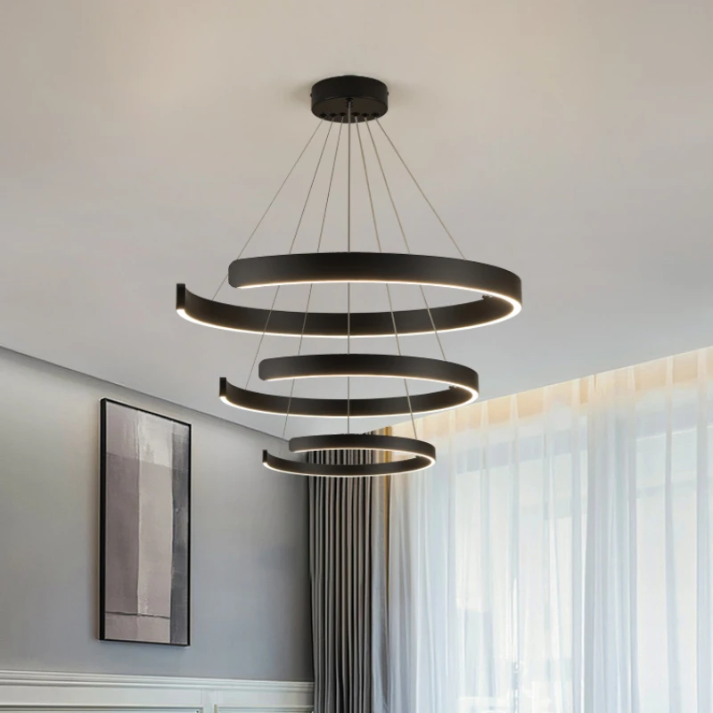 

Modern Home-appliance Luster Led Lights Dining Table Bedroom Living Pendant Chandeliers Round Ring Modest Ceiling Lamps for Room