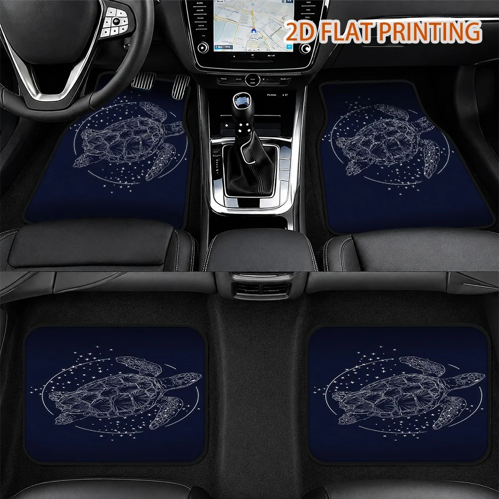 2D Flat 4pcs Turtle Star Pattern Car Floor Mat Set - All Seasons, Suitable For Sedans, Sports Cars, Weekend Driving, Home Car, C