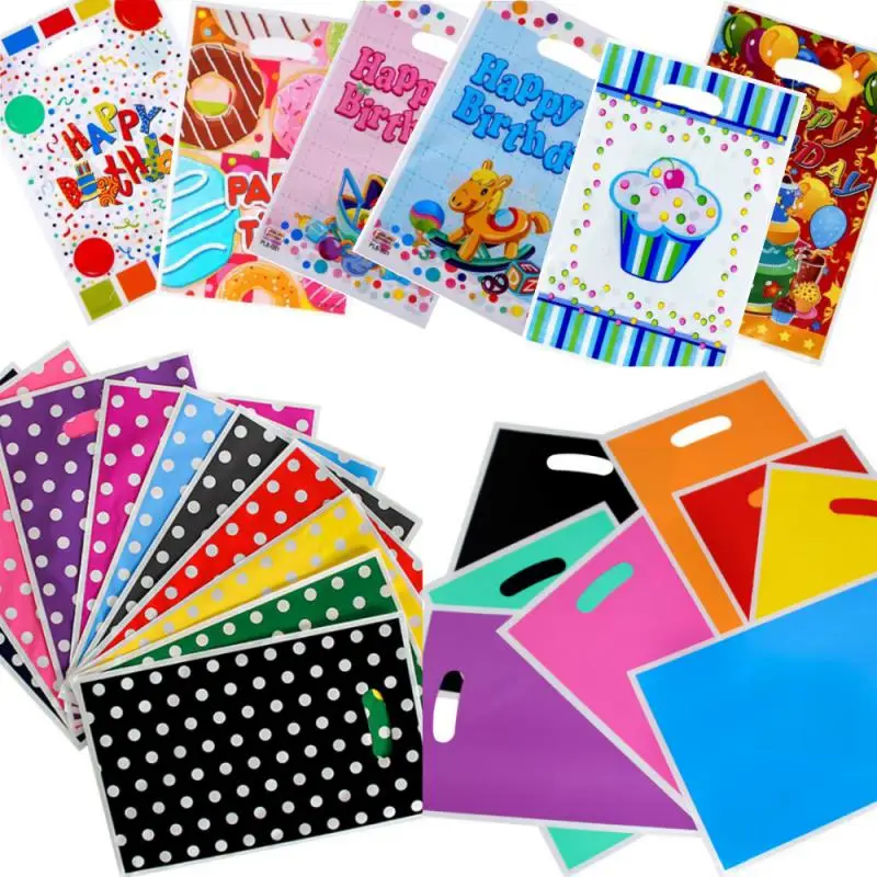 10pcs/set Printed Gift Bags Polka Dots Plastic Bag Child Party Loot Bags Boy Girl Kids Birthday Party Favors Supplies Decor