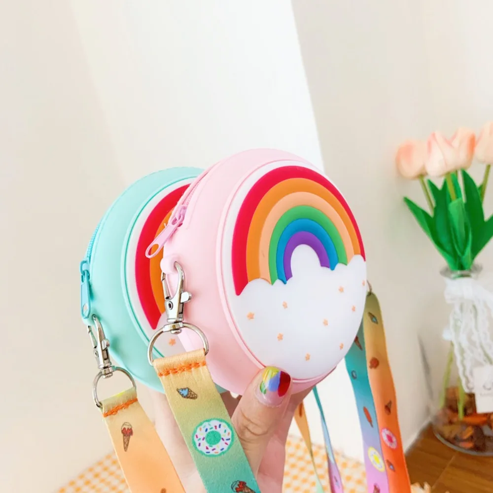 Baby Girls Donut Crossbody Bag Children Cute Silicone Mini Coin Purse Handbags Small Wallets Kids Rainbow Messenger Shoulder Bag