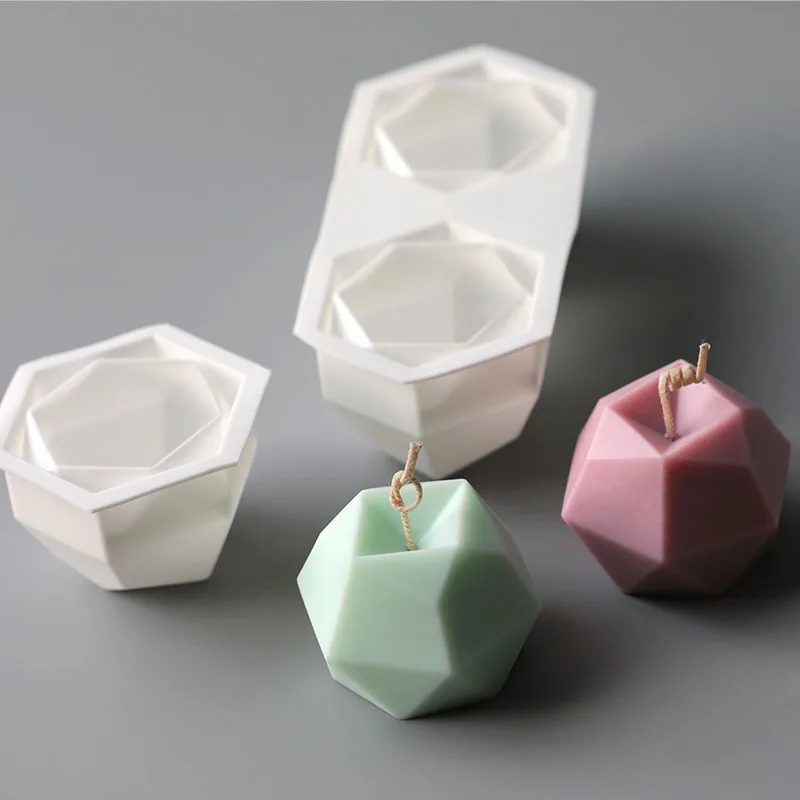 Molde de silicona para velas, Bola de diamante, Cubo de múltiples caras, geometría, Chocolate, Mousse, hornear, resina, cera, jabón, suministros