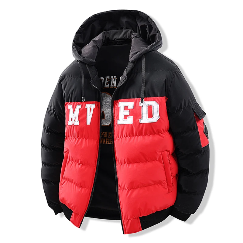 Parka invernale con cappuccio addensato caldo da uomo moda color block double face indossare mantenere top nuovo cappello rimovibile giacca cappotto casual da uomo