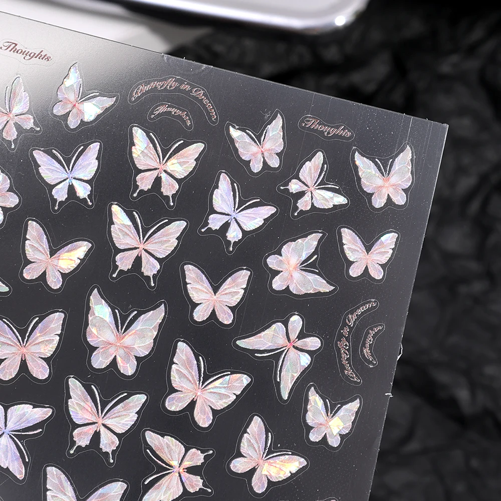 Colorful Butterfly Nail Sticker Aurora 3D Nails Art Design Self-Adhesive Stickers Butterfly Manicure DIY Decal Decoration Korean