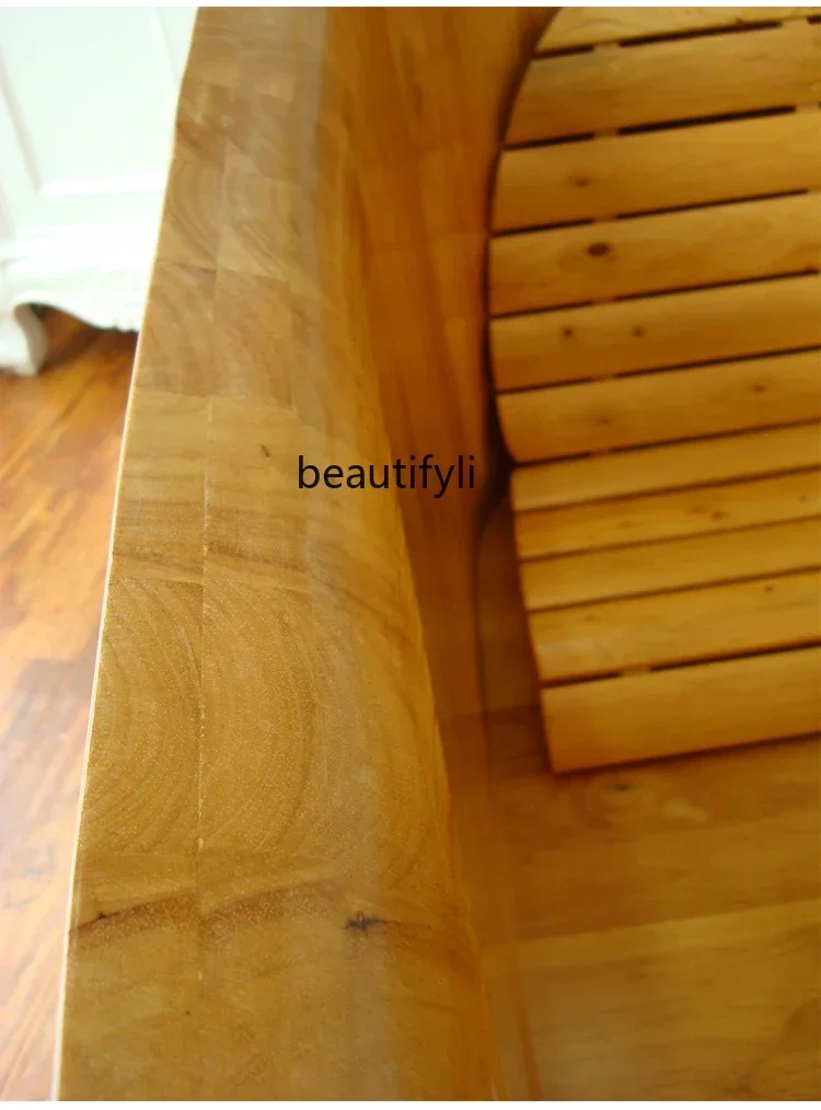 F18 Large Adult Wooden Bathtub Ivory White Solid Wood Bath Barrel for Household Use Relaxing Home Spa Experience