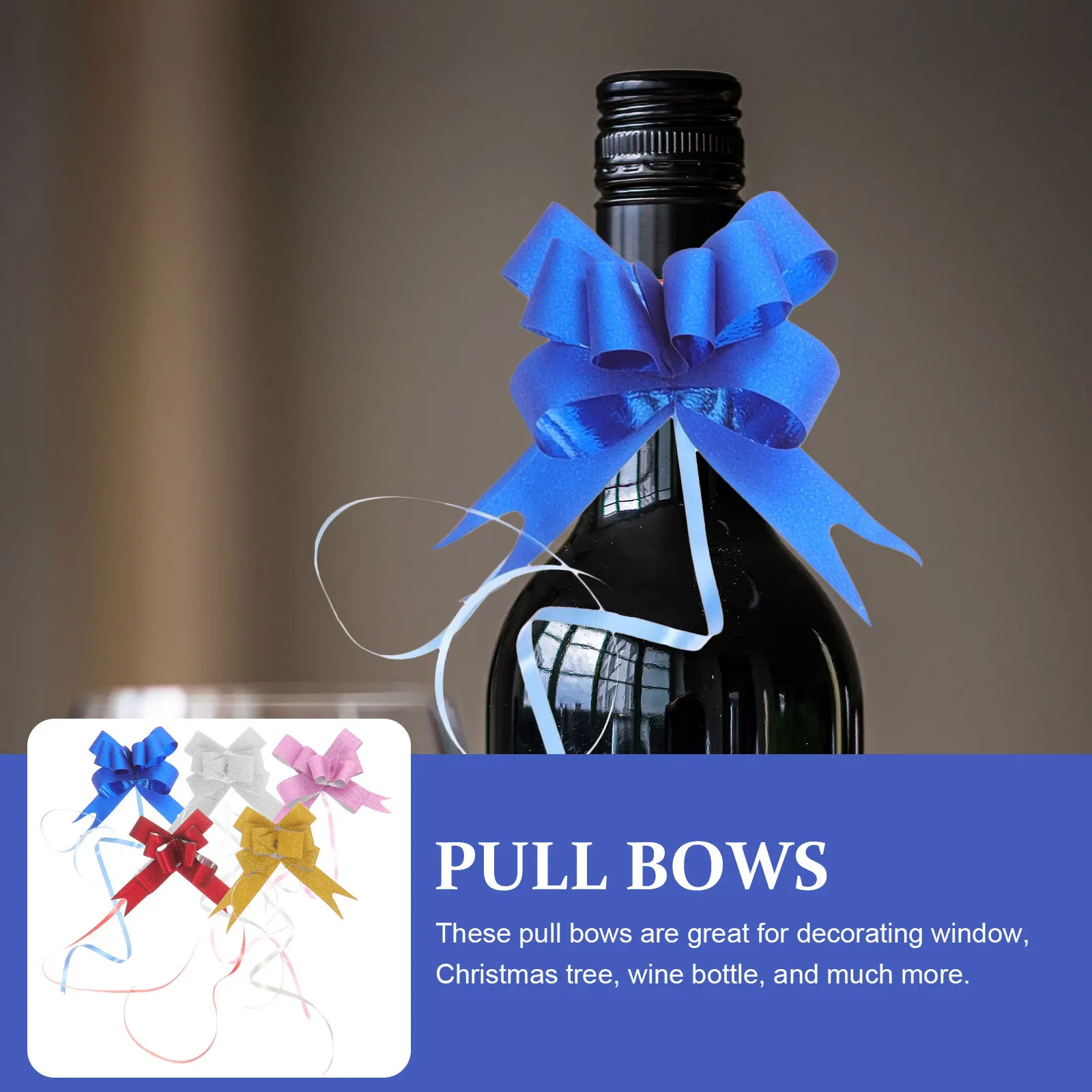 

100pcs Glitter Pull Bows Gift Knot Ribbons String Bows for Gift Wrapping Flower Basket Wedding Car Decoration (Golden/Silver/