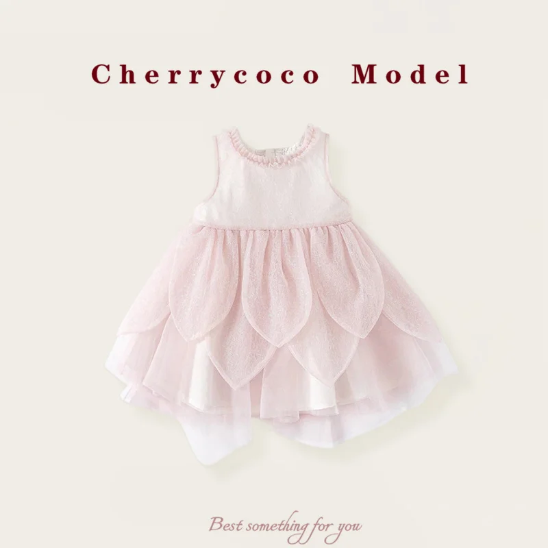 CHERRYCOCONew style baby girl dress, sweet and cute princess dress with veil and petal vest skirt