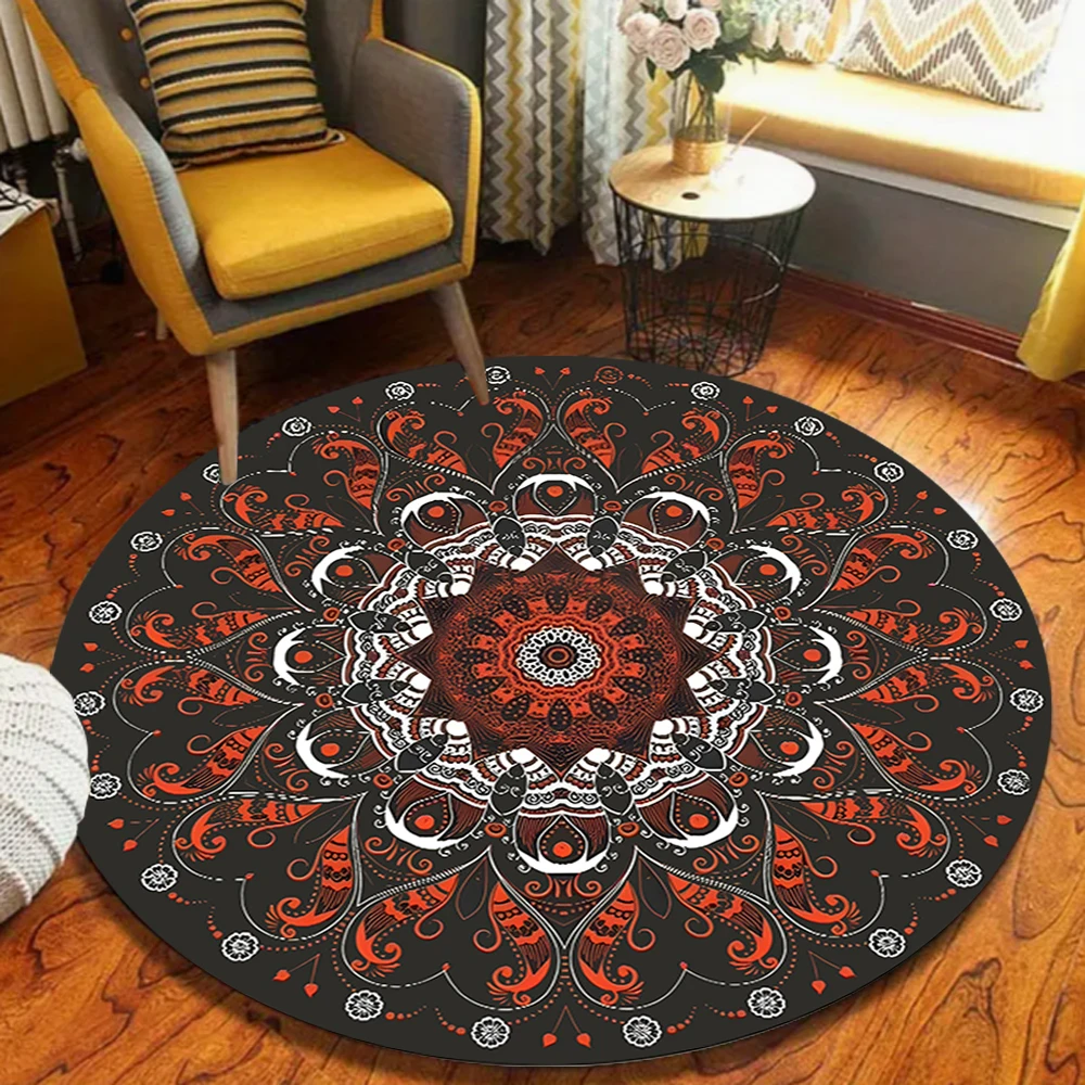 Luxury Black Gold Mandala Pattern Round Area Rug Opulent Stylish Soft Floor Mat for Living Room High-End Home Decorative Space