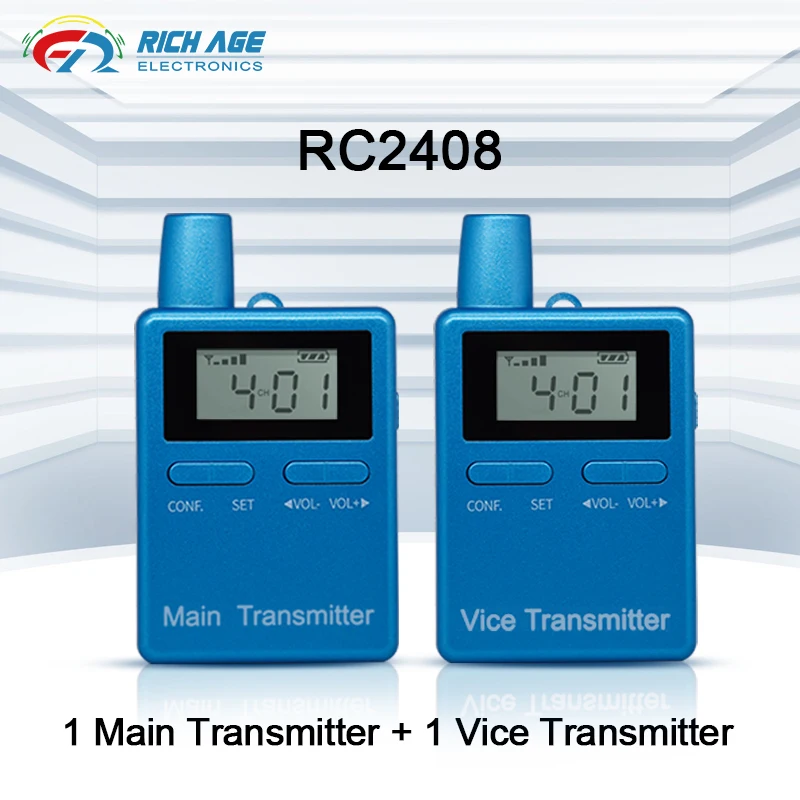 

RC2408 Wireless Tour Guide 1 Main Transmitter Plus 1 Vice Transmitter With Microphone For Horse Riding Church Meeting