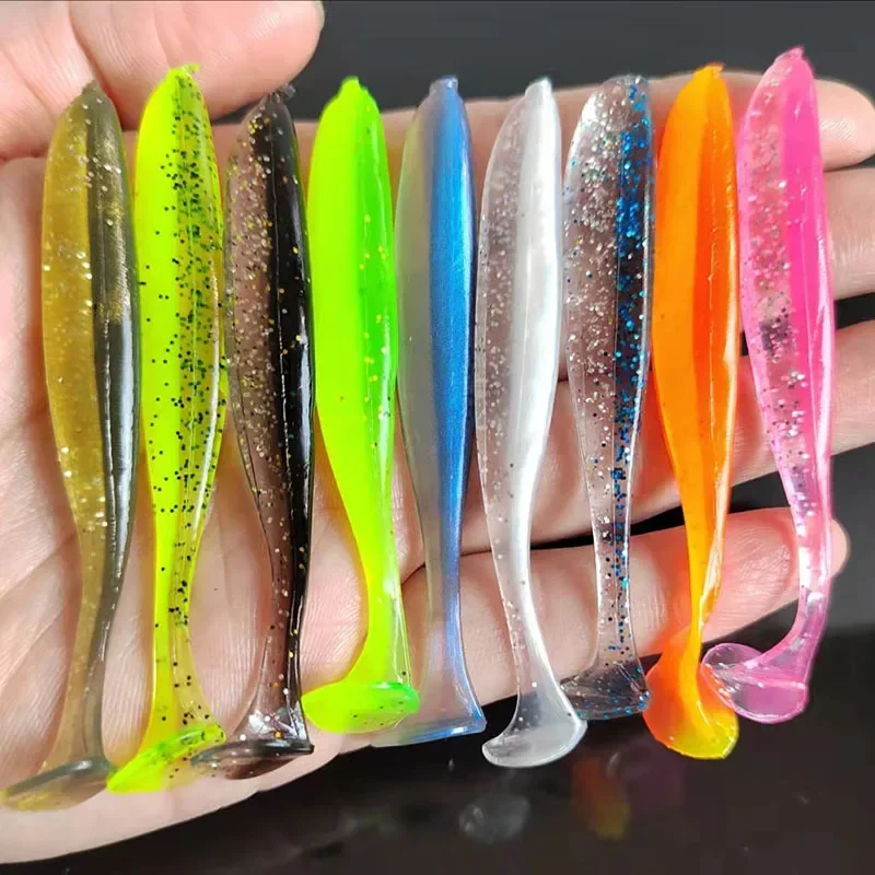 10pcs Soft Lures Bait 55mm 63mm 70mm 90mm Tail Jigging Wobblers Fishing Lure Tackle Bass Pike Aritificial Silicone Swimbait