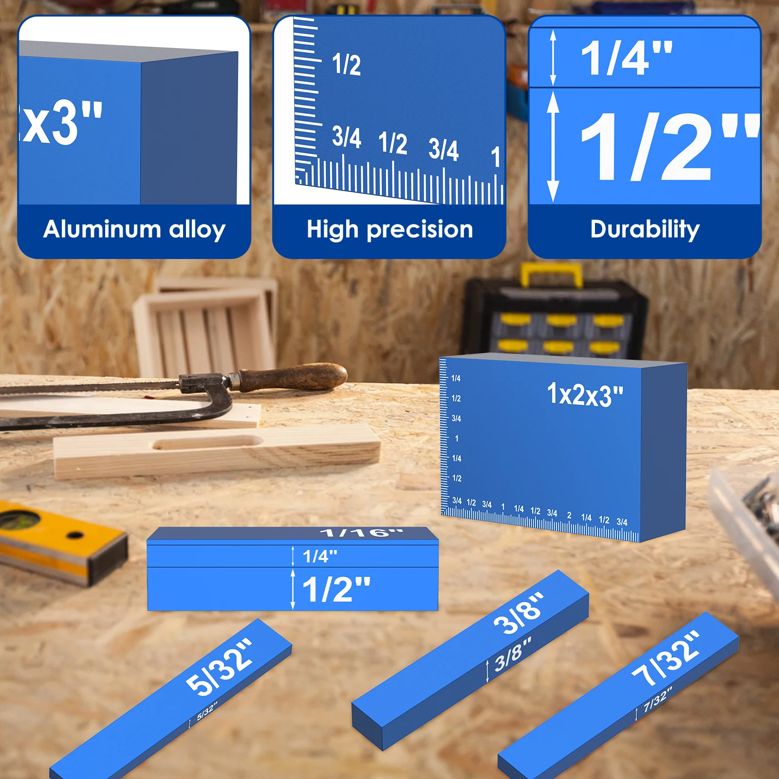 15Pcs Setup Blocks Height Gauge Set Precision Aluminum Alloy Measuring Setup Bar Blocks for Table Saws Woodworking Tools