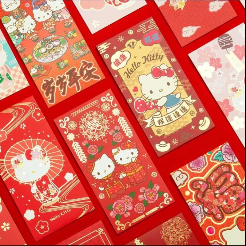 Anime Kawaii Cartoon Cute Sanrios Girl Creative Cartoon Big Head Hellokittys Personality Childrens Happy New Year Red Envelope