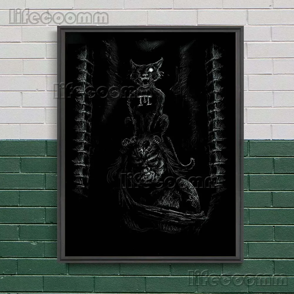 دراكولا القط الأسود الأسود الوردي السكتة الدماغية ملصق فني يطبع القطط الضالة في المقبرة خمر الرسم على لوحات القماش الجدارية ديكور المنزل