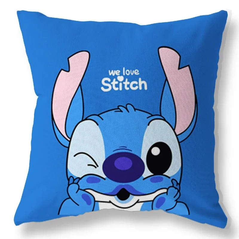 Disney Children's Bedroom Stitch Pillow Cushion Cover Blue Cartoon Pillow Case Kindergarten Boys And Girls 40x40cm