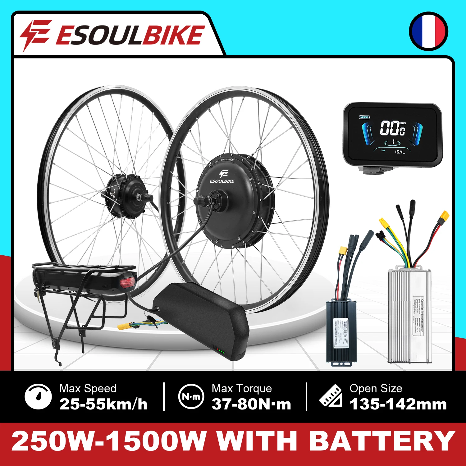 ESOULBIKEHubMotorEbikeSetswithBattery48V1500W1000W500WCasseetteDisc/V-Brake36V250WFrontwheelhubmotorElectricBikeConversionKitebikeKitinclude48V20AhBattery