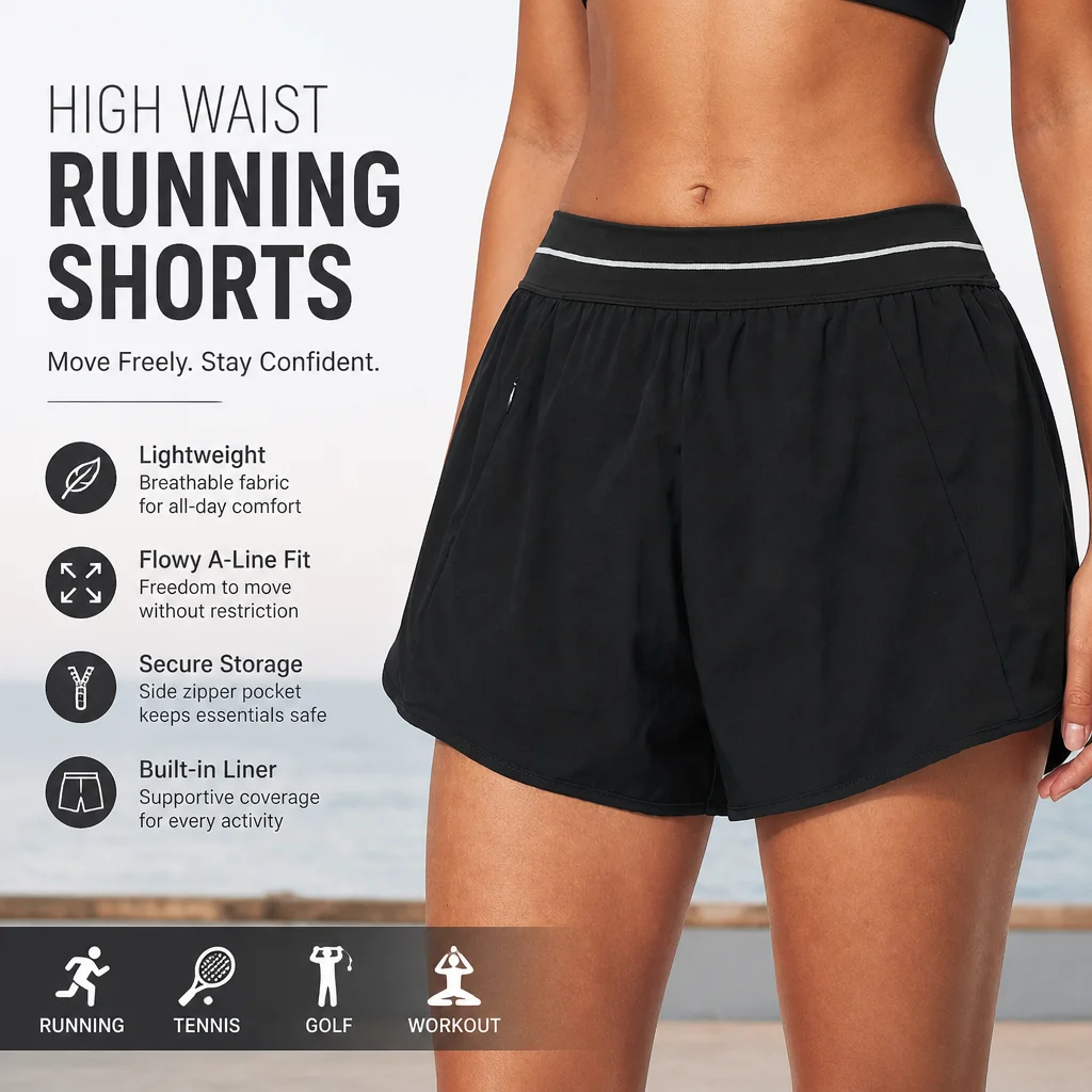 Image of Gestreifte Damen-Laufshorts mit Taillenbund und Reißverschlusstasche - Locker geschnittene Fitness-Workout-Shorts, mehrere Farben, S-XL