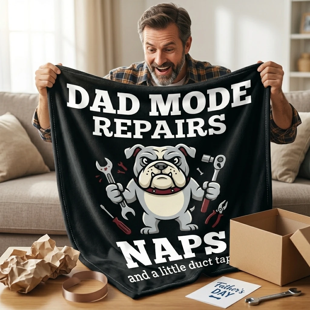 Dad Mode Repairs Naps Duct Tape Bulldog Flannel Throw Blanket,Funny Tough Mechanic Dad Bulldog Graphic Soft Cozy Home Decor Gift