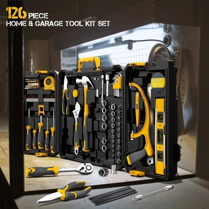 126Pcs Metric & Imperial Socket Wrench Tool Set, Pliers Screwdriver Combo Kit for Auto & Household Maintenance