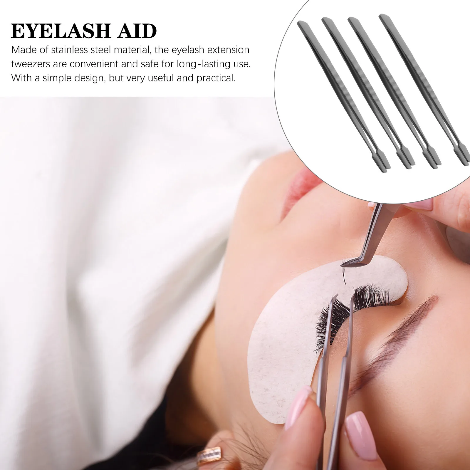 4Pcs Lash Tweezers Stainless Steel Eyelash Extension Tweezers Precision Metal Fake Eyelash Applicator Tool Comfortable Handle