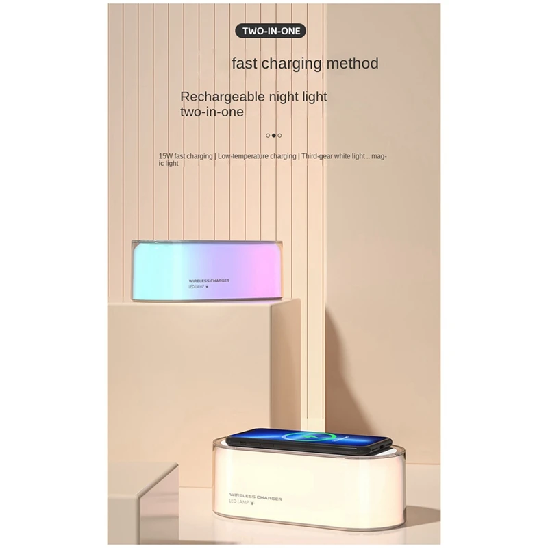 Adjustment Night Light Wireless Charge With LED Touch Bedside Lamp Adjustable Brightness 15W Fast Charge White Easy Install