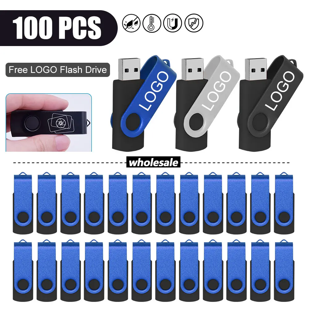 

100PCS USB Flash Drive 64GB 32G 16G 8G 4GB 512MB Pen Drive Flash Memory Pendrive Memory Scle Tick Wholesale Free Custom LOGO