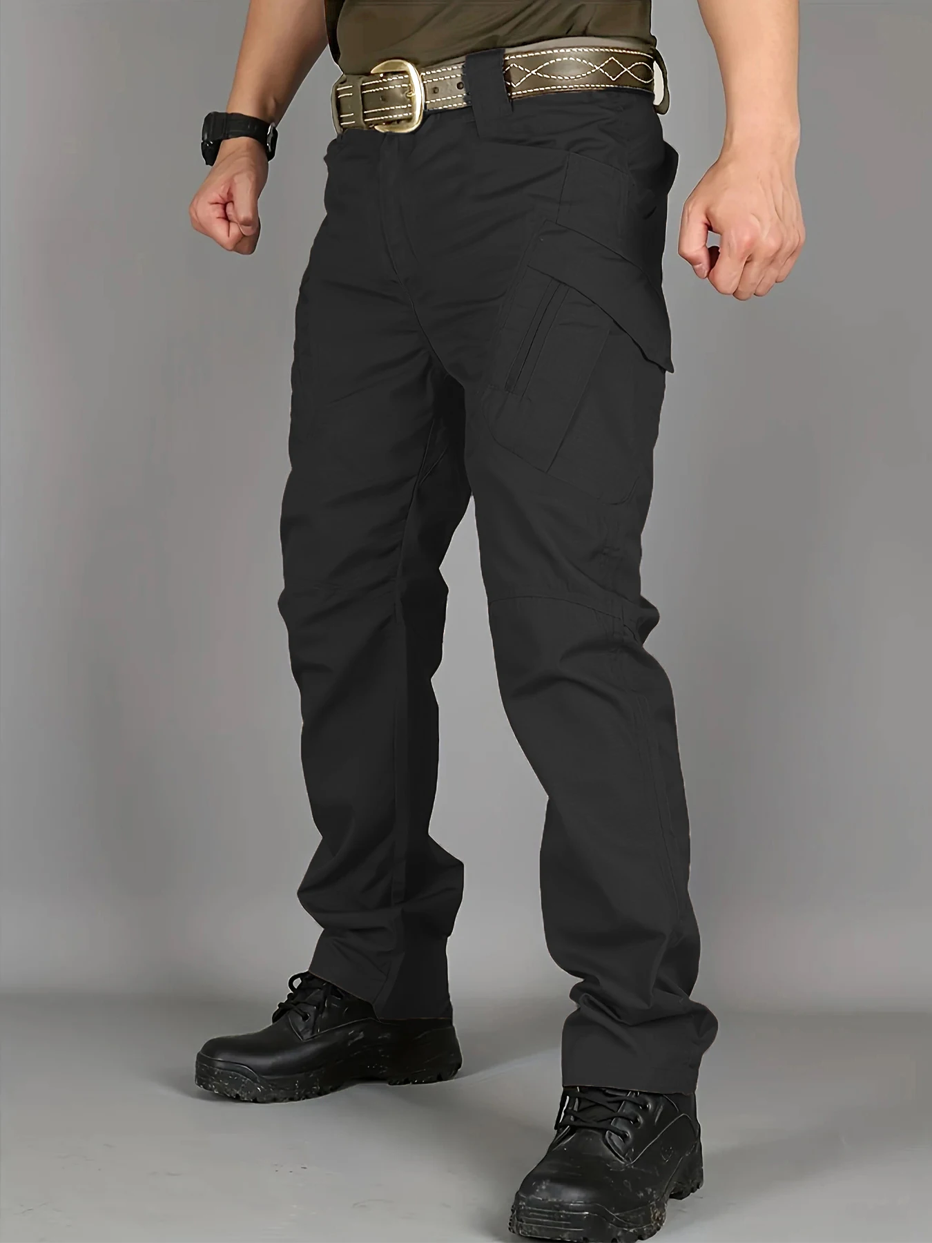 メンズ高品質軽量タクティカルワークパンツ - 耐裂性オールシーズンハイキングパンツ（多ポケット付き）