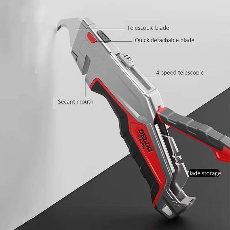 DELIXI ELECTRIC Heavy Duty All Steel Utility Knife，with Blade Storage Compartment，for Cut Paper, Cable Stripping，Fabric, Rubber