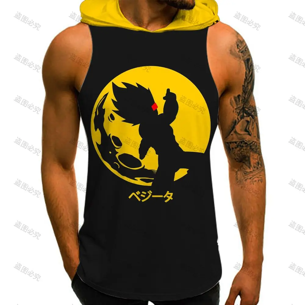 Dragon Ball Z Bodybuilding Man Vest With Hood Anime 2022 Gym Tank Top Men Goku New Vegeta High Street Trend Sleeveless Vests