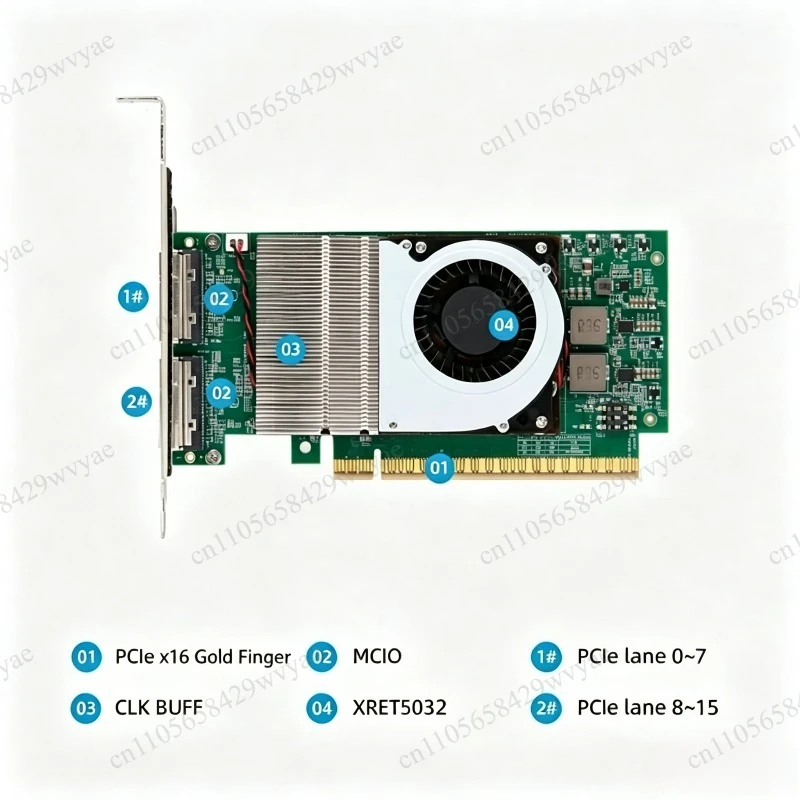 PCIe 5.0 X16 Retimer Expansion Card, MCIO X16/X8 Adapter Backplane Splitter for GPU, Graphics Card, Network Card & U.2 SSD