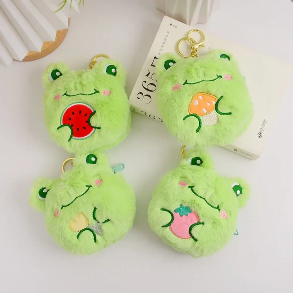 Cosmetics Organizer Mini Earphone Bag With Key Buckle Cosmetic Bag Cartoon Coin Purses Frog Plush Toy Pendant Small Items Bags