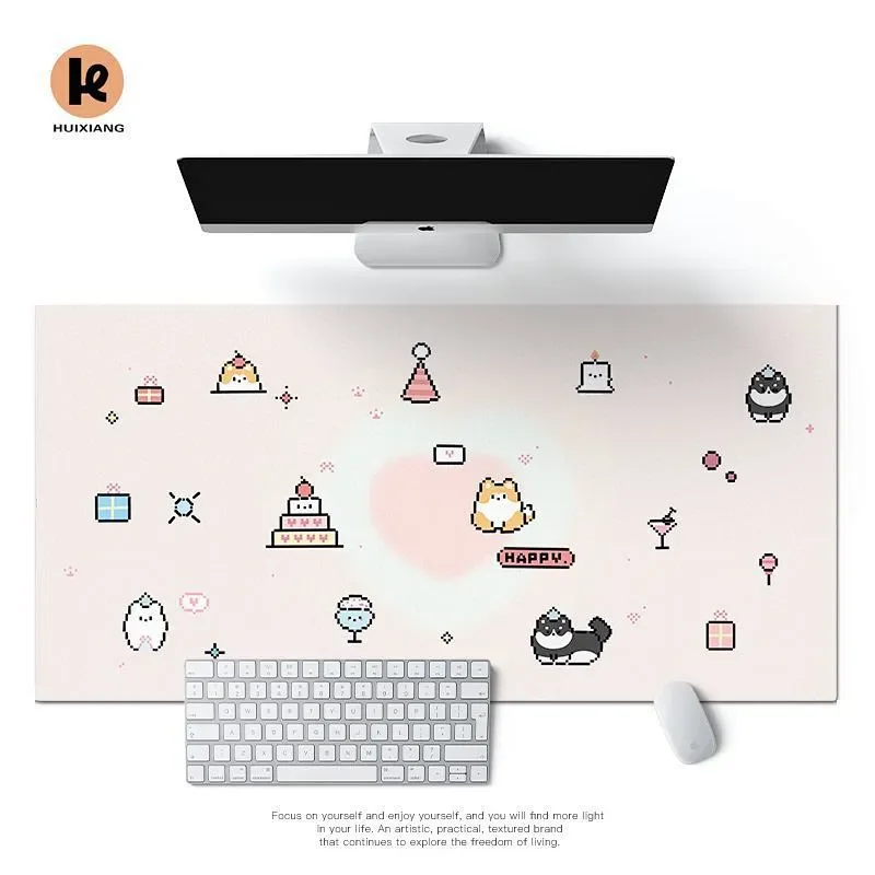 Simple Niche Pixel Cute Little Cat Leather Non-Slip Rubber Mouse Pad Oversized Computer Pad Cartoon Office Desktop Y2K Mouse Pad